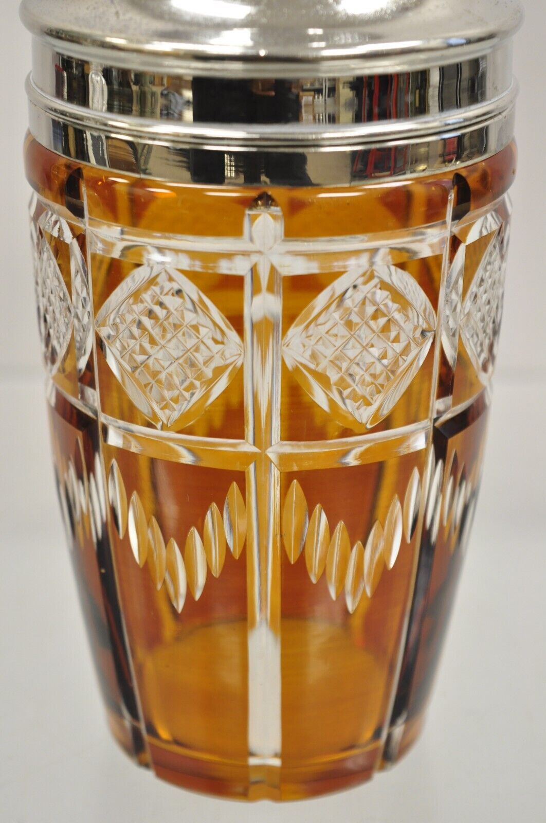 German Art Deco Orange Bohemian Cut Crystal Glass Martini Cocktail Shaker