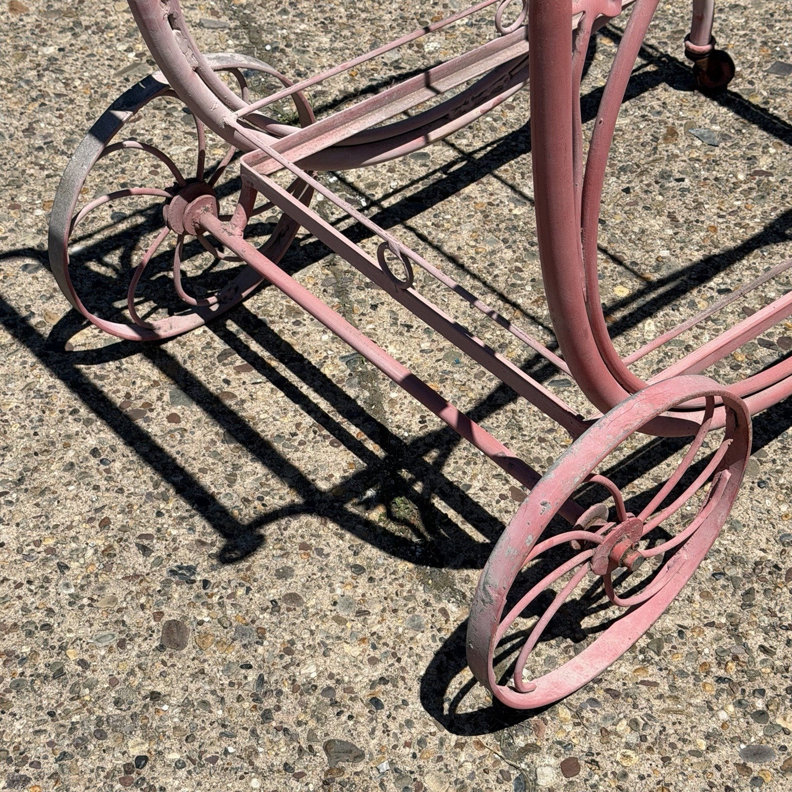 Antique Salterini Mt Vernon Wrought Iron Art Nouveau Pink Serving Bar Tea Cart
