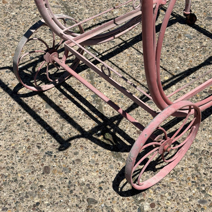 Antique Salterini Mt Vernon Wrought Iron Art Nouveau Pink Serving Bar Tea Cart