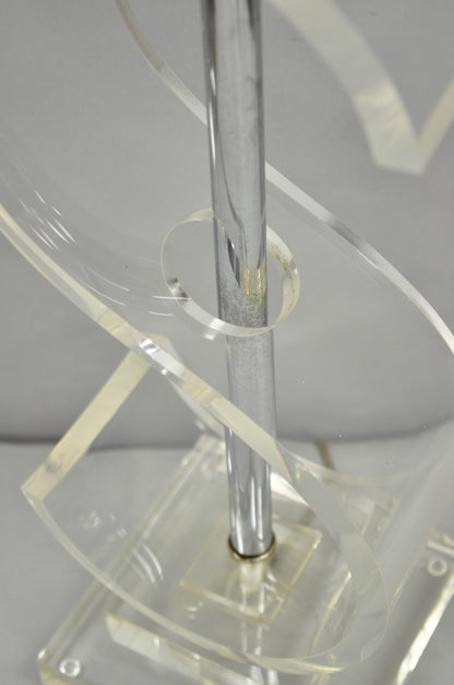 Vintage Mid Century Modern Clear Lucite "S" or "$" Sculptural Table Lamp