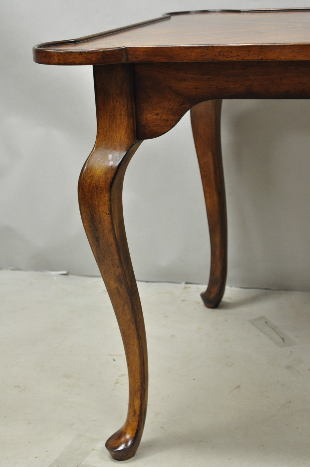 Contemporary Italian Regency Style Star Inlay Cabriole Leg Burl Wood Game Table
