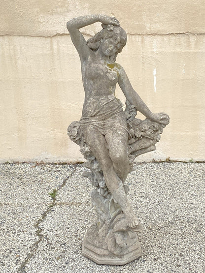 Vintage French Hollywood Regency 46" Cement Garden Nude Goddess Sculpture Statue
