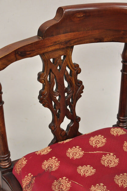 Chippendale Style Carved Mahogany Ball and Claw Corner Accent Chair - a Pair