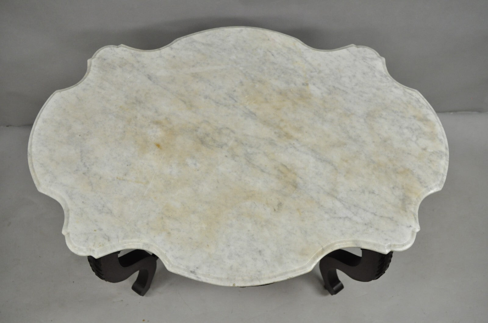 Antique Victorian Marble Turtle Top Mahogany Wood Parlor Center Table