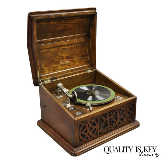 Antique Sonora Victorian Quartersawn Oak Tabletop Phonograph Record Player