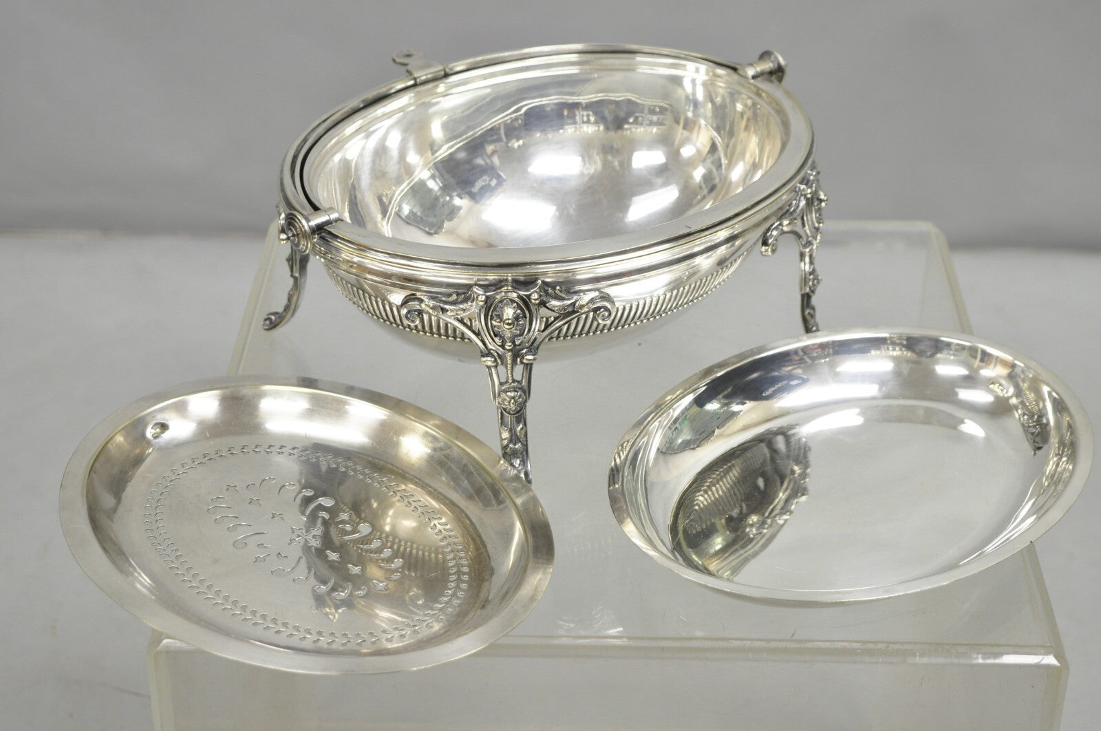 Antique English Edwardian Large Silver Plated Roll Top Warmer Chafing Dish
