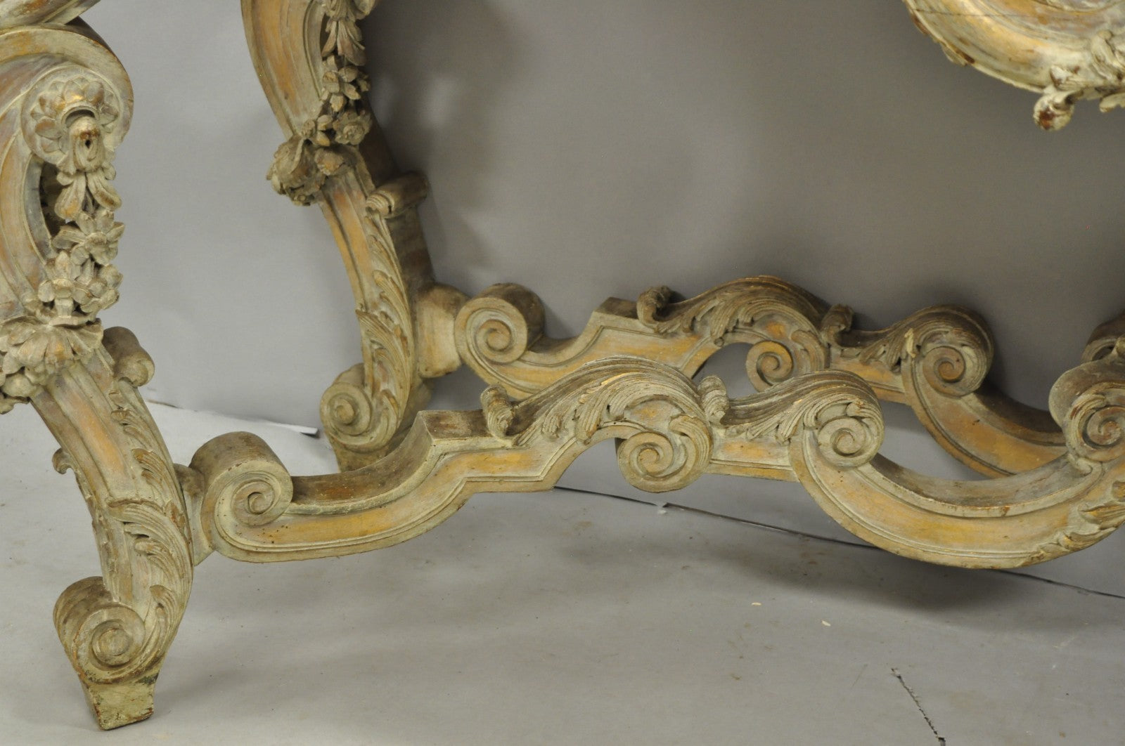 Antique French Louis XV Rococo Style Shell Carved 68" Marble Top Console Table