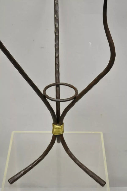 Modernist Iron Brass 3 Tier Sculptural Brutalist Floor Candleholder Candelabra