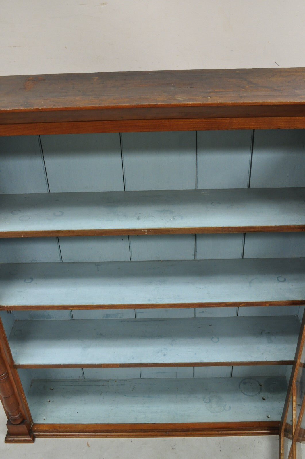 Antique American Colonial Cherry Wood Wavy Glass Door China Cabinet Hutch