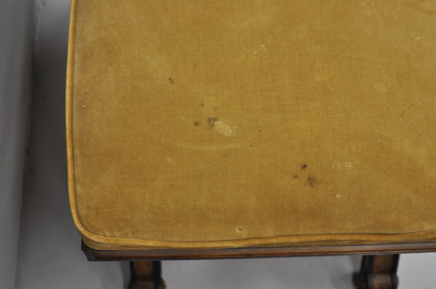 Vintage Italian Regency Style Curule Carved Walnut Upholstered X-Bench Stool
