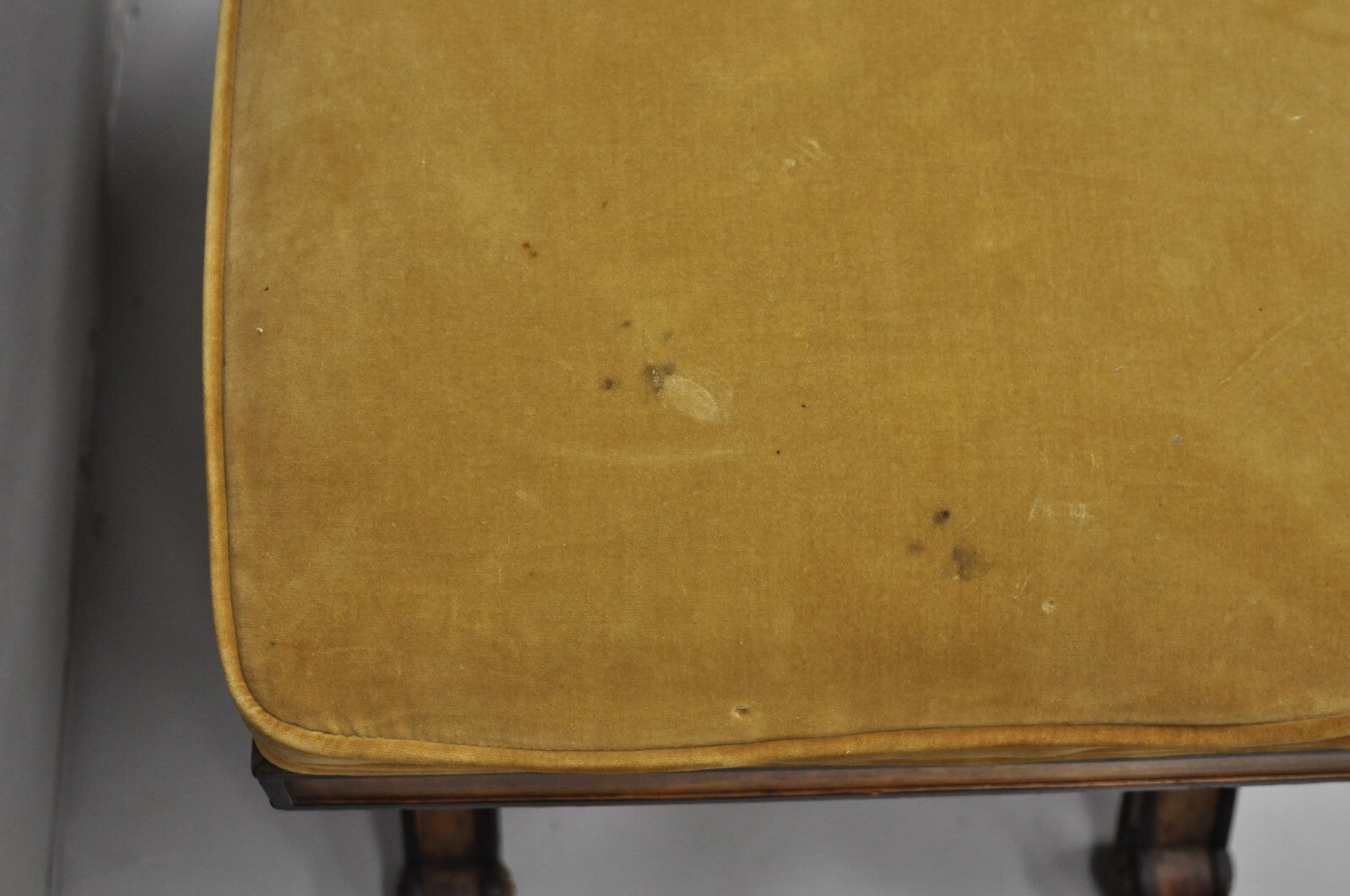Vintage Italian Regency Style Curule Carved Walnut Upholstered X-Bench Stool