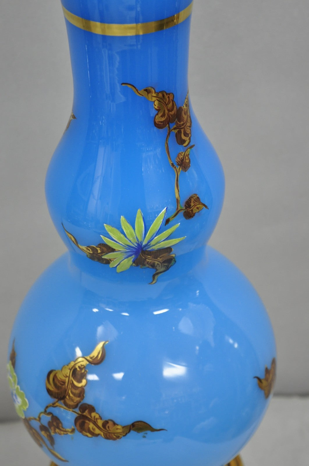 Vintage Chinoiserie James Mont Style Blue Glass Gold Gilt Tall Table Lamp