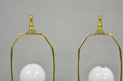 Vintage Cofrac Art Verrier French Leaded Crystal Glass & Brass Table Lamps, Pair