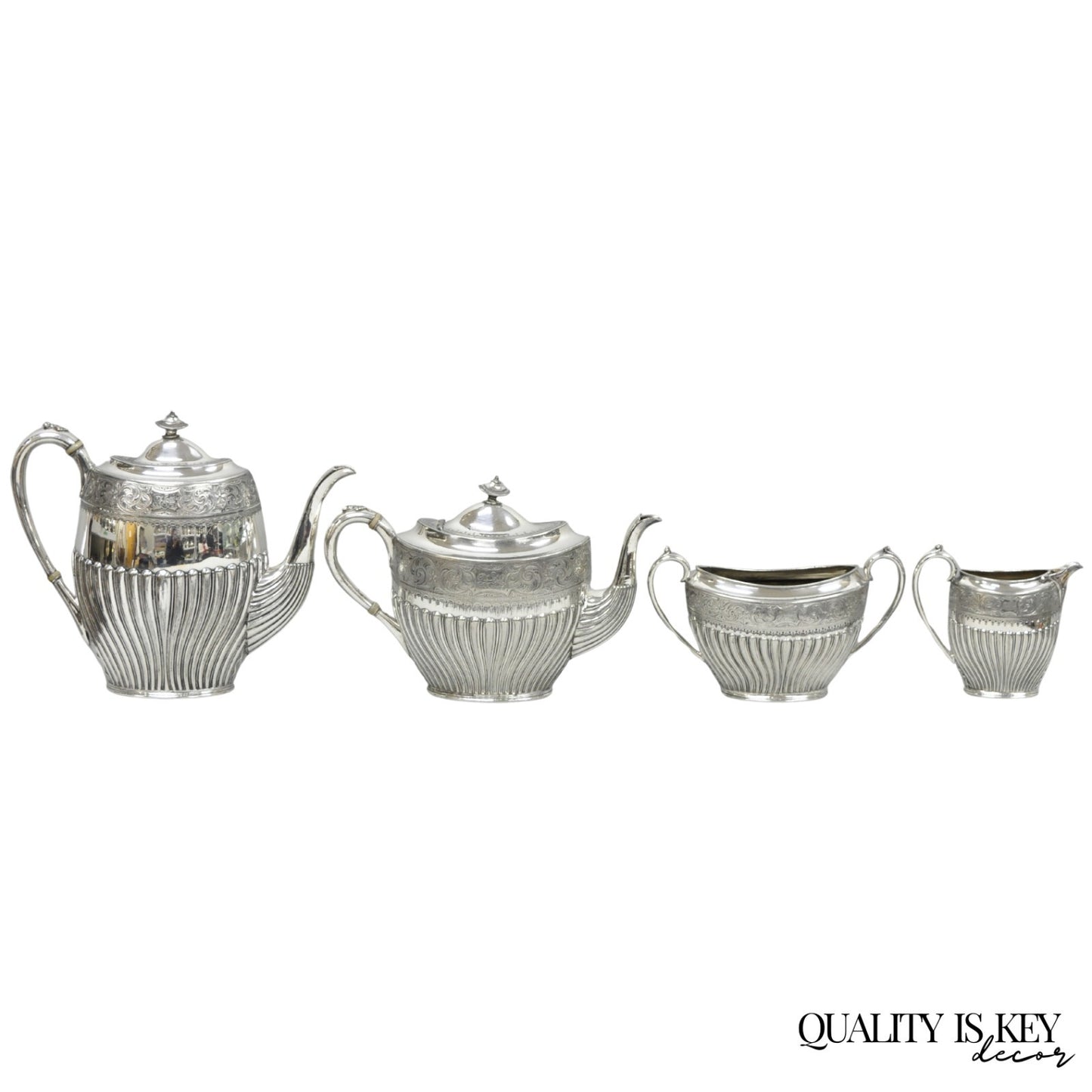 Antique James Dixon & Sons 4186 Victorian Silver Plated Tea Service Set - 4 Pcs
