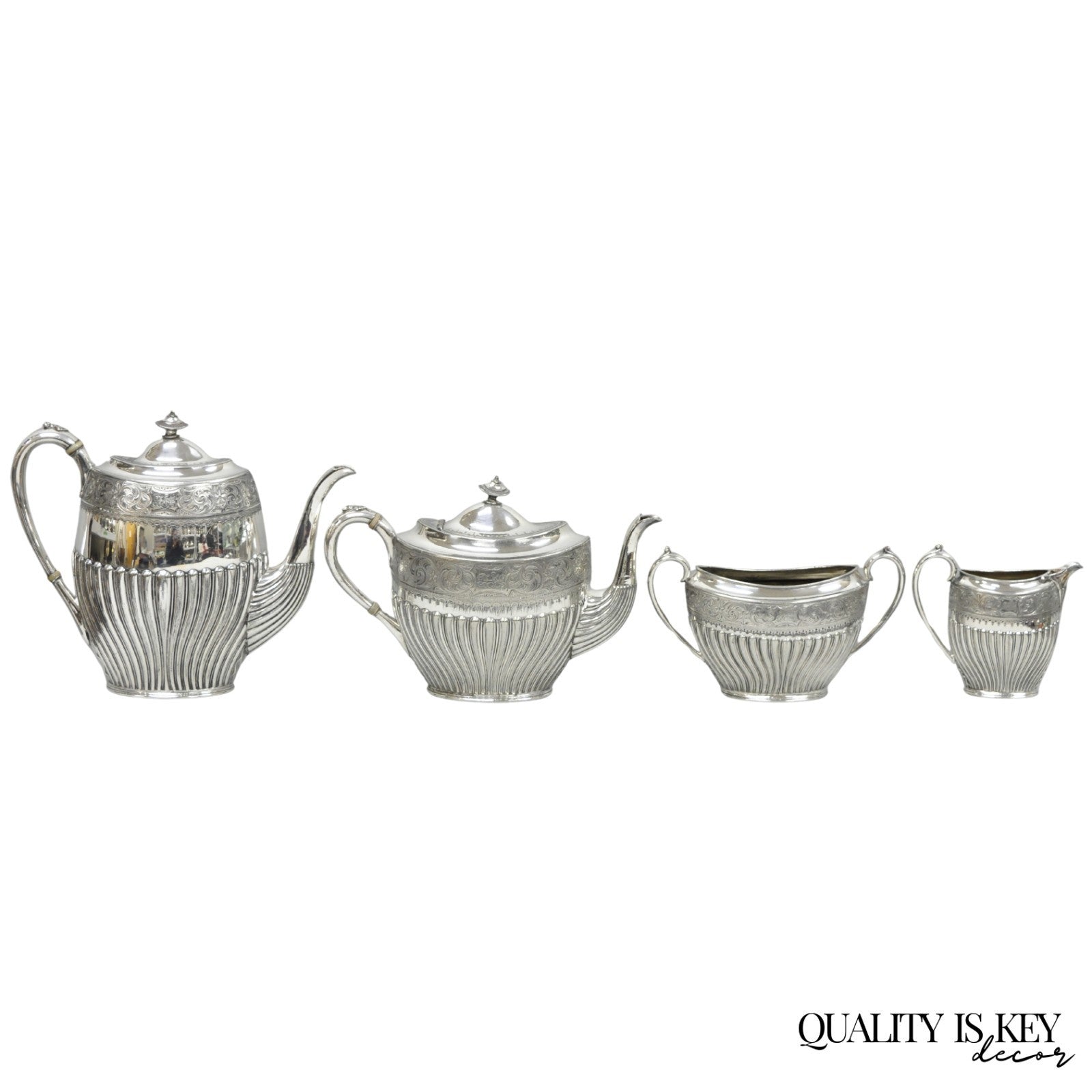 Antique James Dixon & Sons 4186 Victorian Silver Plated Tea Service Set - 4 Pcs
