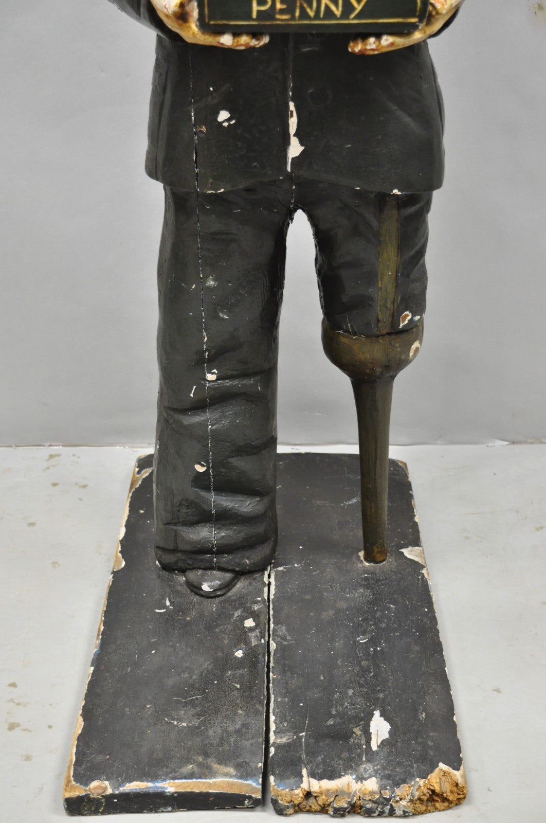 54" Tall Maritime Nautical Wood Peg Leg Seaman Bank Figure "Please Give a Penny"