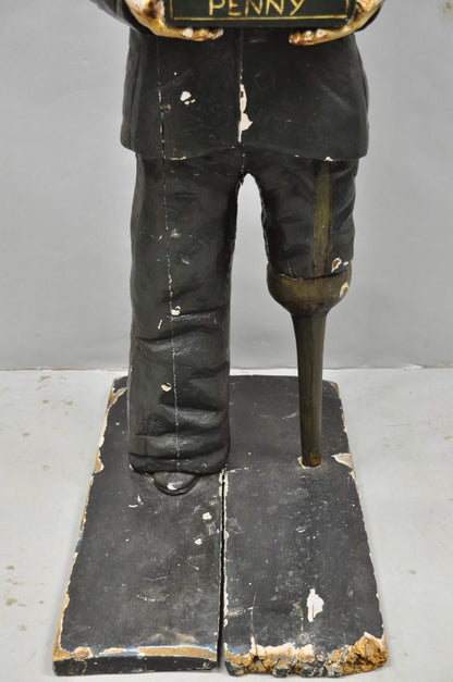 54" Tall Maritime Nautical Wood Peg Leg Seaman Bank Figure "Please Give a Penny"
