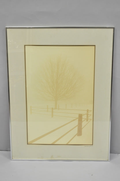 Vintage David Lorenz Winston Solitude Tree Fence Winter Landscape Signed Print