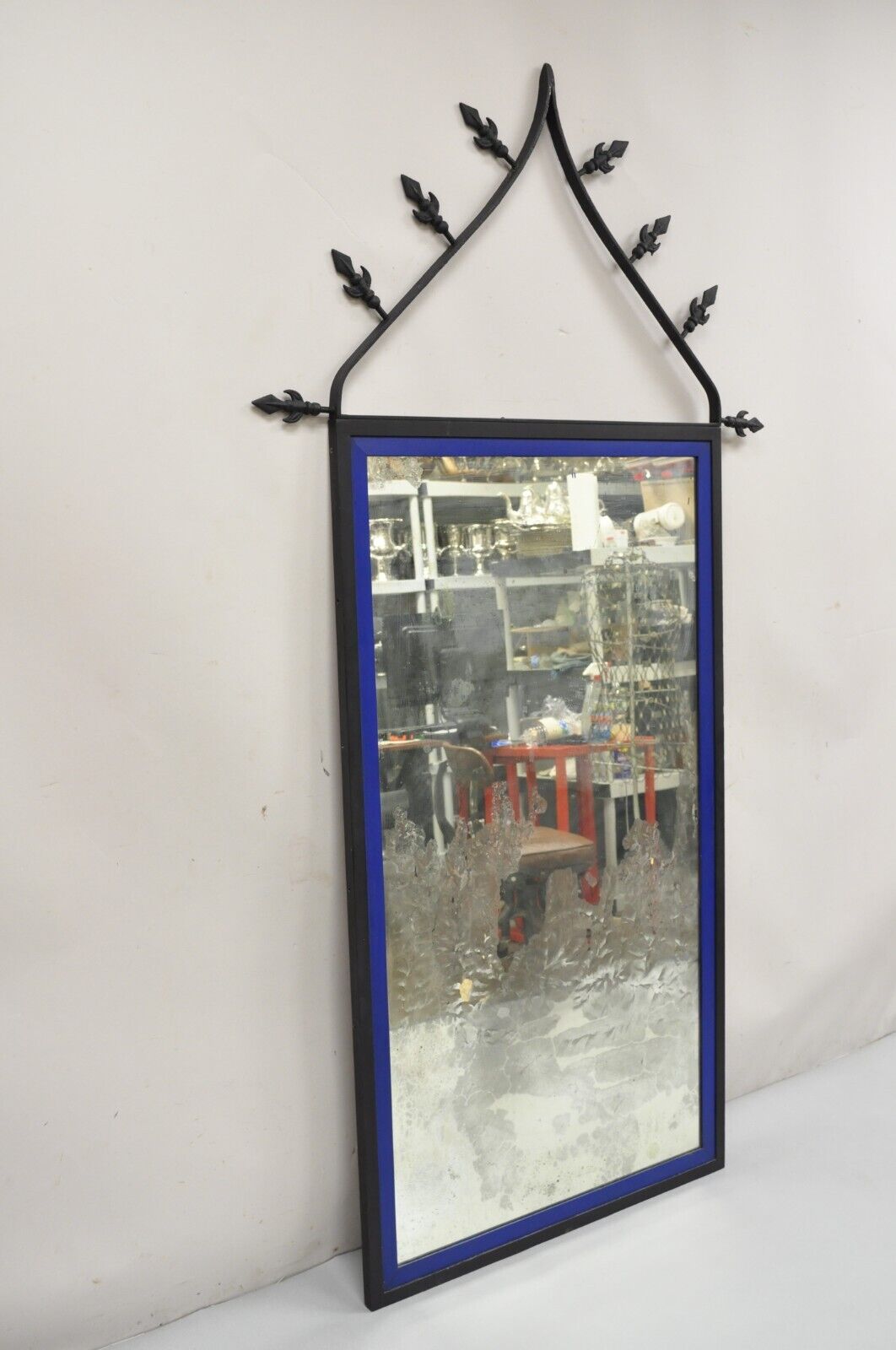 Vintage Gothic Renaissance Large Wrought Iron Metal Arched "Spear" Wall Mirror