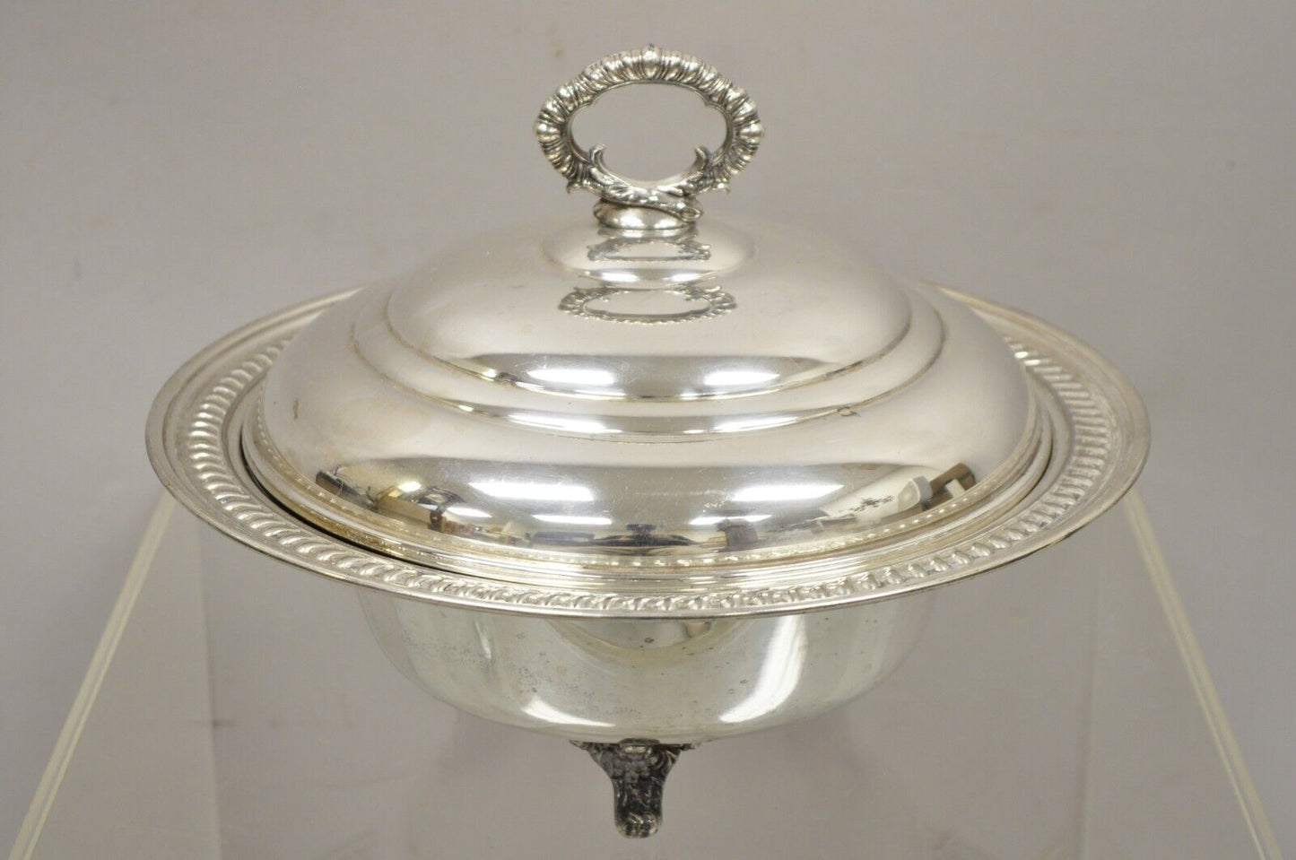 Vtg English Regency Victorian Silver Plated Lidded Vegetable Serving Dish Bowl