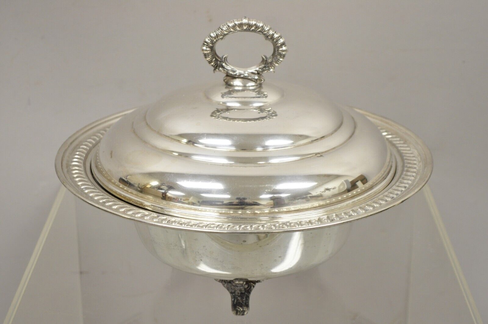 Vtg English Regency Victorian Silver Plated Lidded Vegetable Serving Dish Bowl