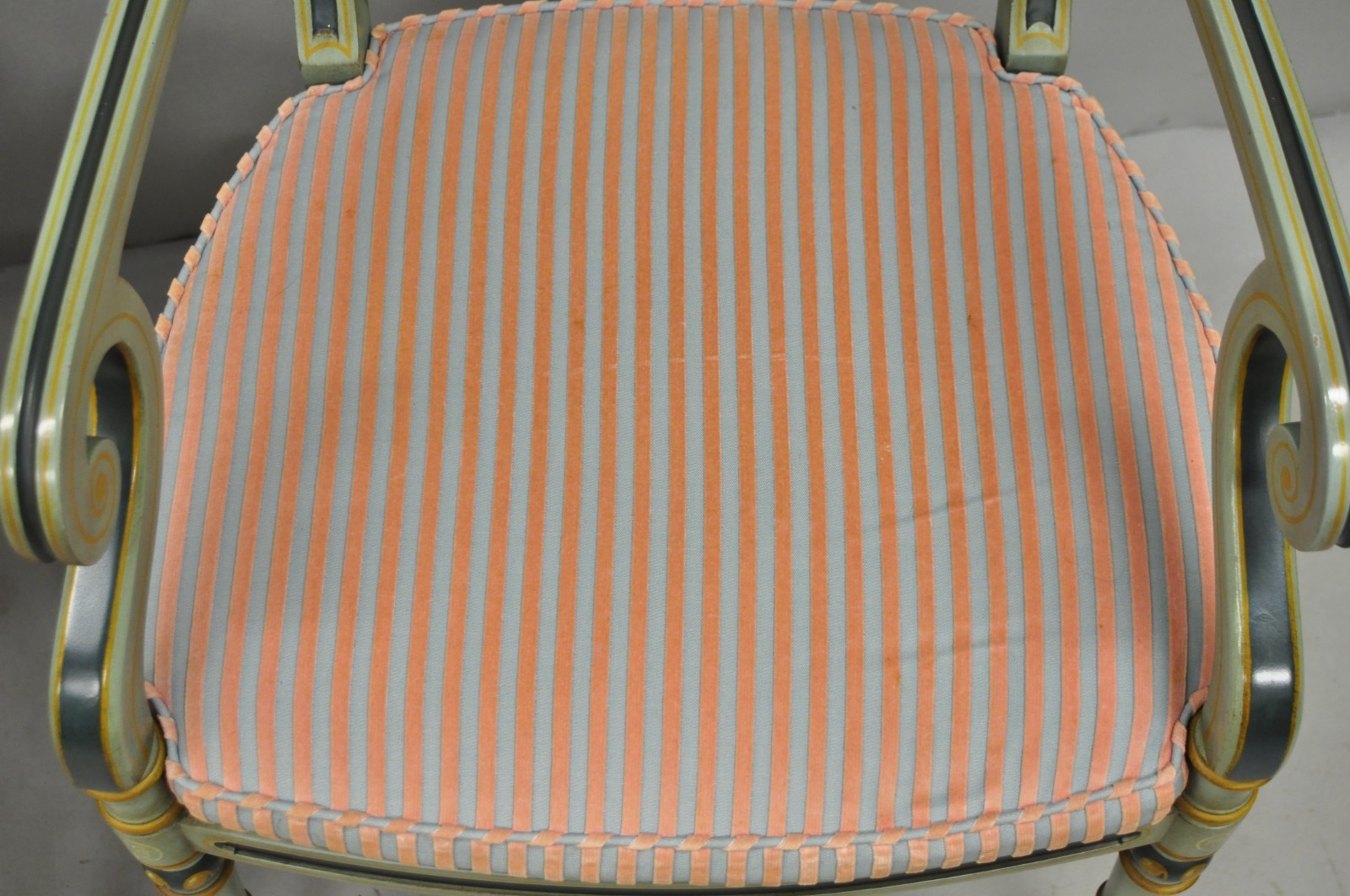 Smith & Watson Regency Adams Style Green Painted Cane Arm Chairs - a Pair