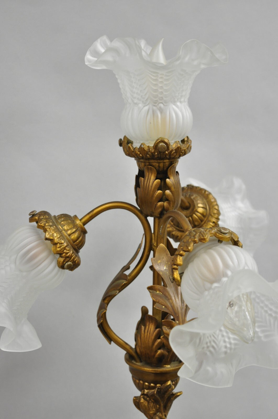 Vintage French L&F Moreau Figural Gold Painted Metal Boy Torchiere Table Lamp