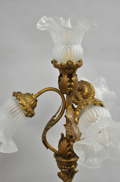 Vintage French L&F Moreau Figural Gold Painted Metal Boy Torchiere Table Lamp