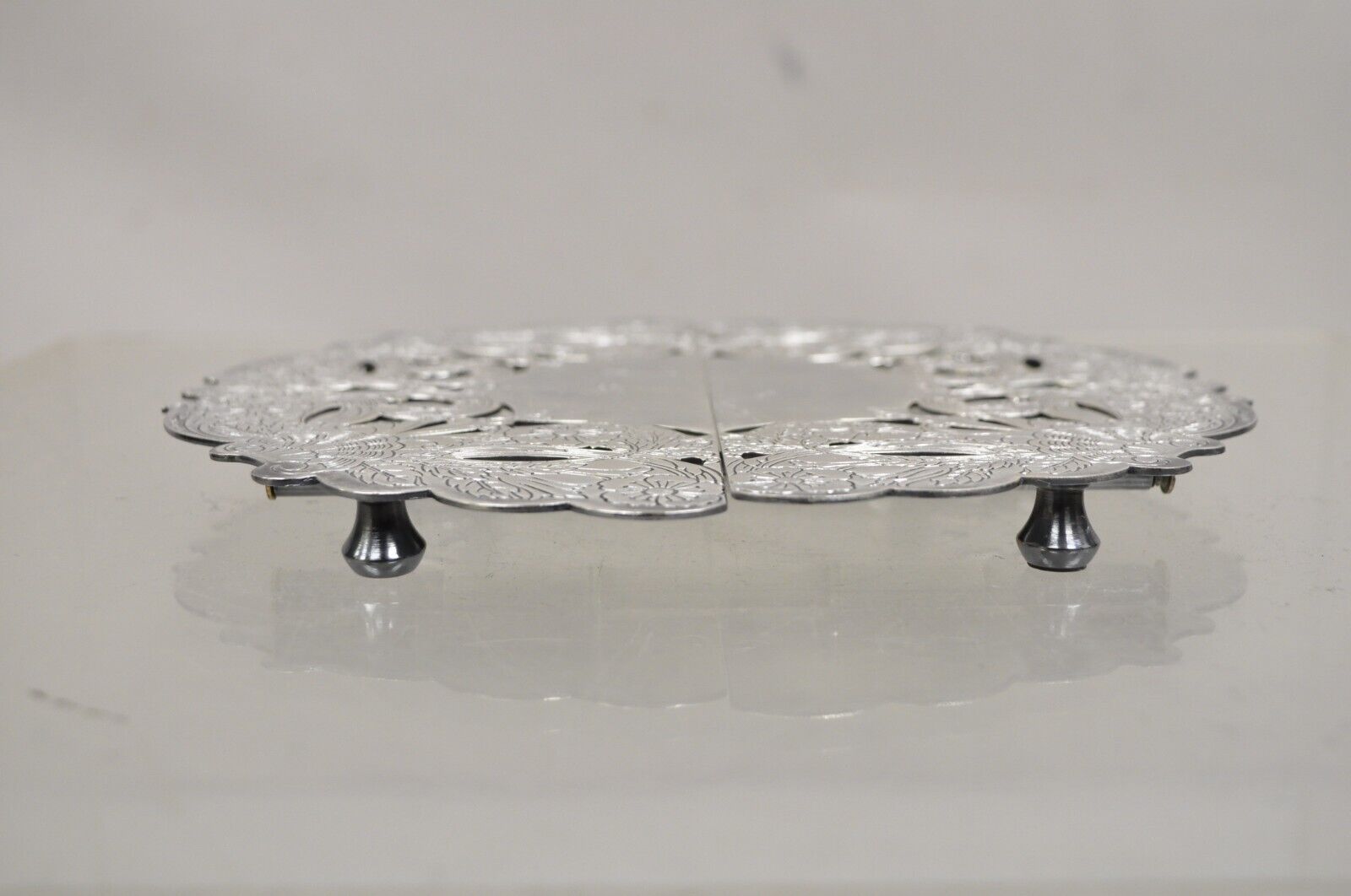Vintage LBS Co Victorian Style Silver Plated Round Expandable Trivet