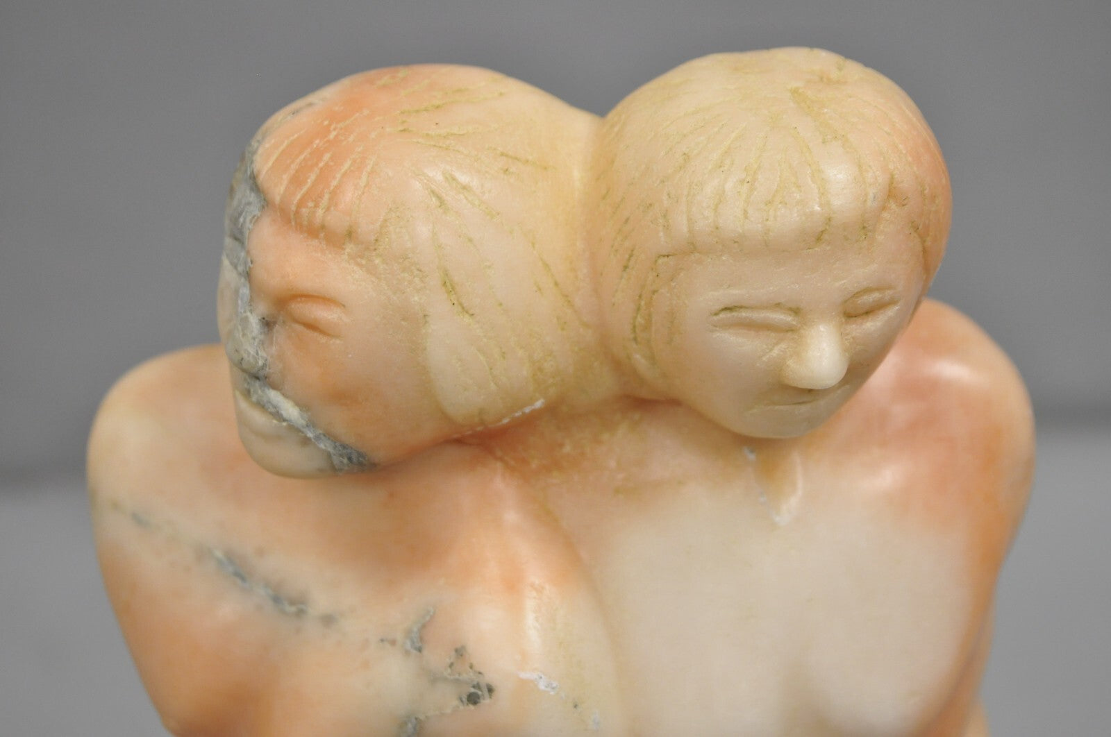 Morton Gaffin "Adam & Eve" Modernist Carved Peach Alabaster Nude Sculpture