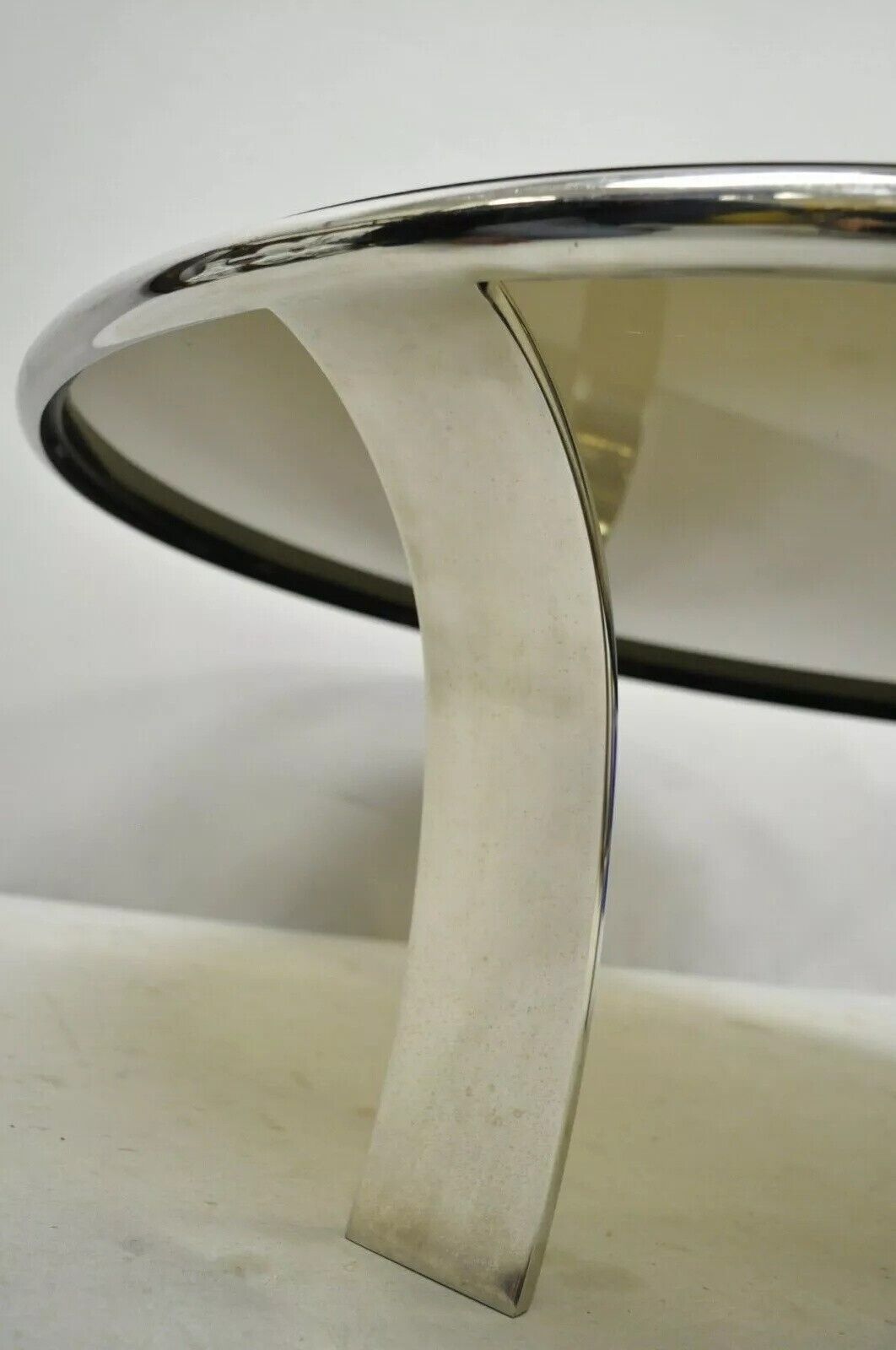 Gardner Leaver for Steelcase Chrome Steel Round Smoked Glass Coffee Table