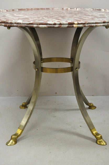 Maison Jansen Style Italian Neoclassical Brass Hoof Foot Marble Top Center Table