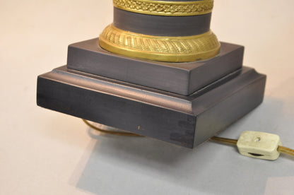 Vintage Marbro French Empire Porcelain Bouillotte Candlestick Table Lamps Pair