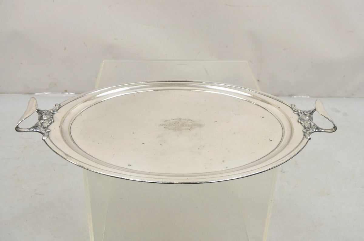 Antique Meriden B Co. Victorian Silver Plated Oval Serving Platter Tray Engraved