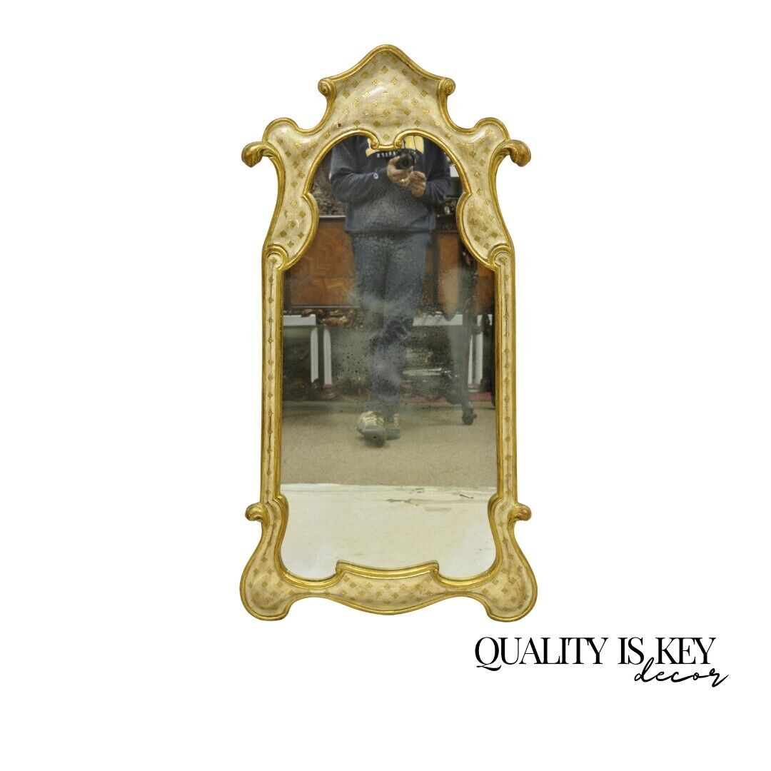 Vintage Italian Florentine Carved Sculpted Giltwood Cream and Gold Wall Mirror