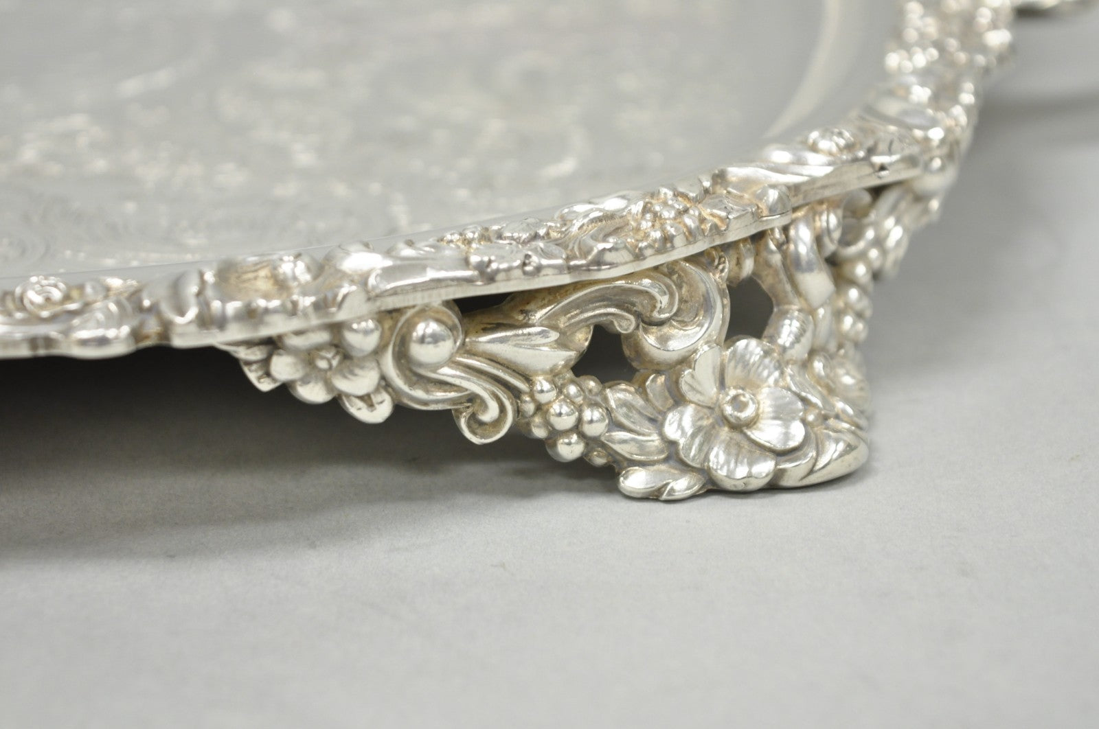 Antique E.G. Webster & Son Victorian Silver Plated Floral Repousse Serving Tray