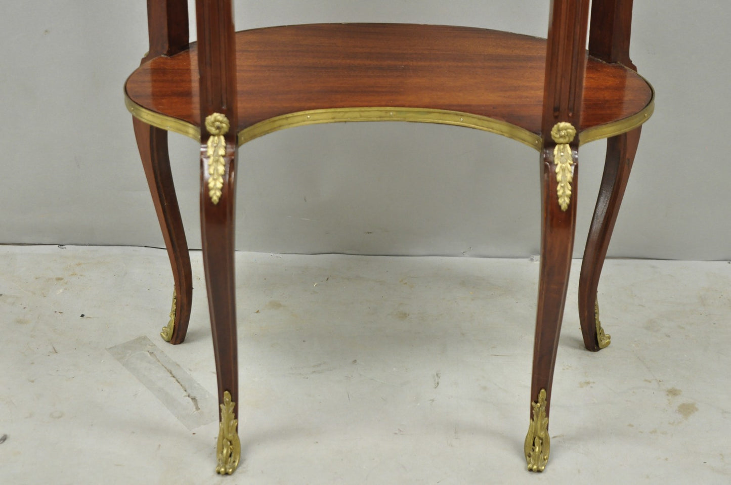 Vintage French Louis XV Style Mahogany Kidney Bean Side Table w/ Bronze Ormolu