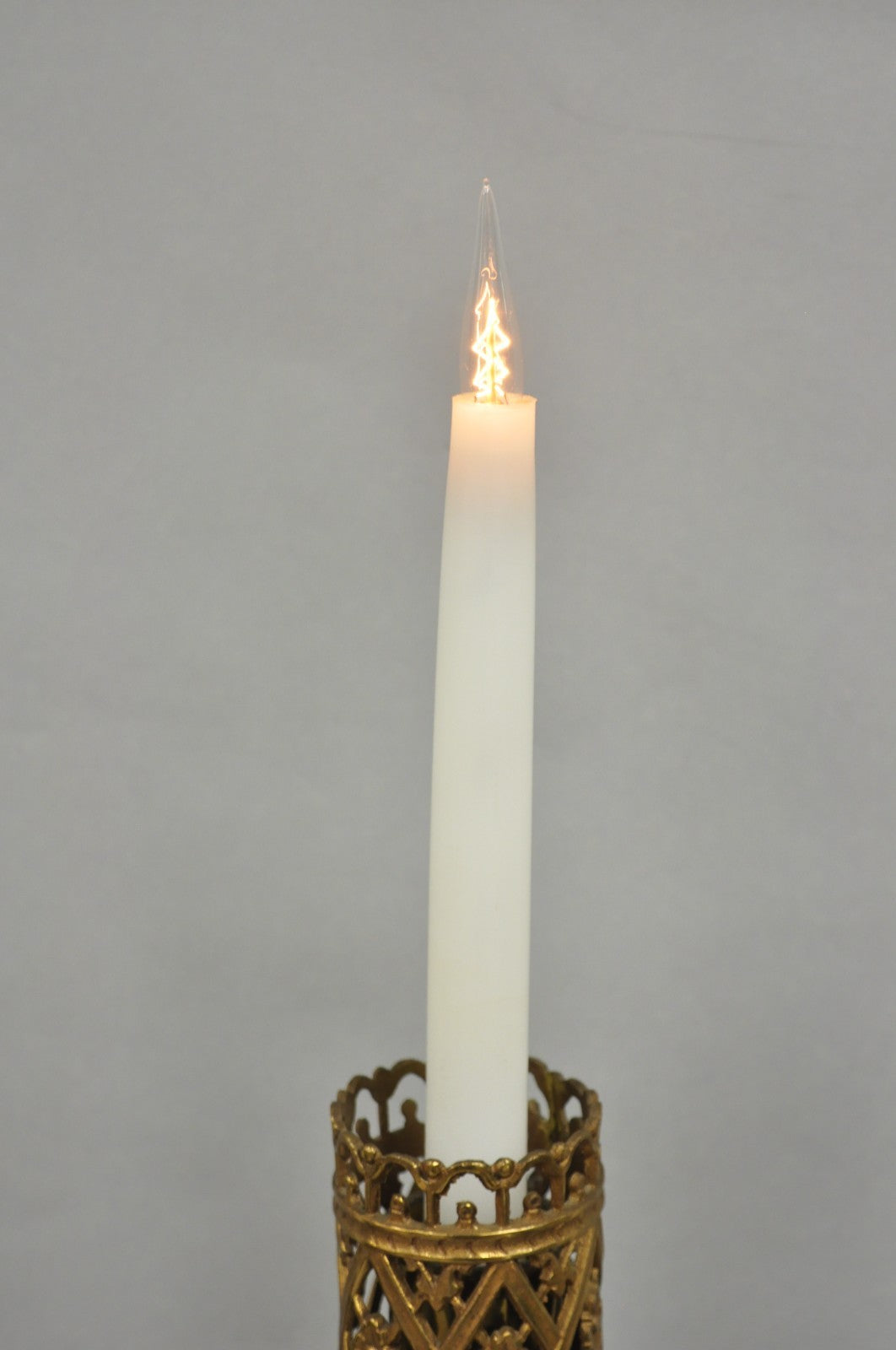 Oscar Bach French Renaissance Gothic Brass 3 Arm Candelabra Table Lamps - a Pair
