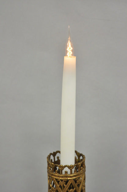 Oscar Bach French Renaissance Gothic Brass 3 Arm Candelabra Table Lamps - a Pair