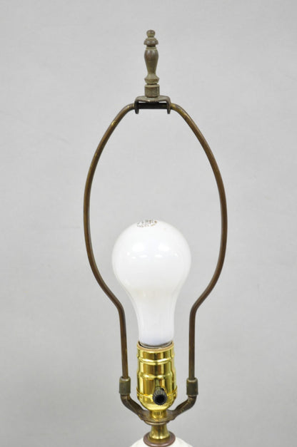 Vintage Italian Hollywood Regency Cream & Gold Porcelain Column Table Lamp, Pair