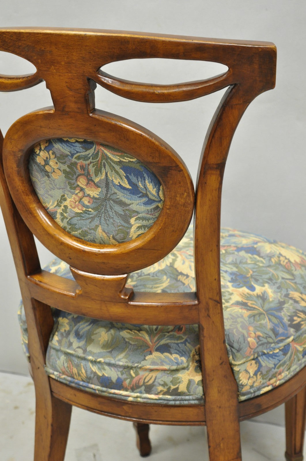 Vintage French Regency Style Carved Walnut Drape Back Dining Side Chair Set of 4