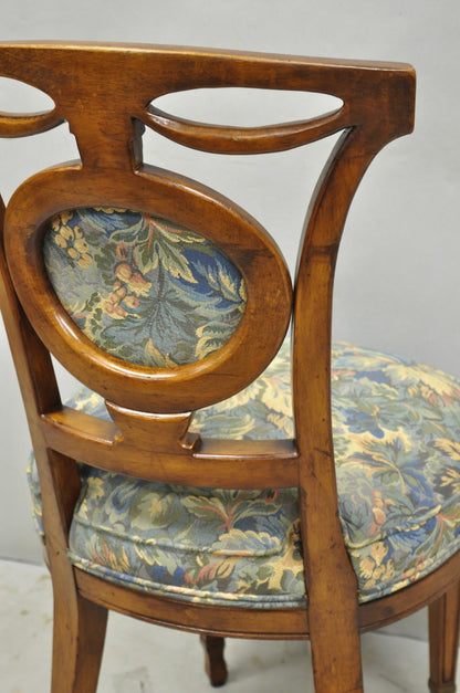 Vintage French Regency Style Carved Walnut Drape Back Dining Side Chair Set of 4