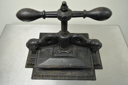 Antique 19th C. Cast Iron Classical Figural Dolphin Victorian Book Press
