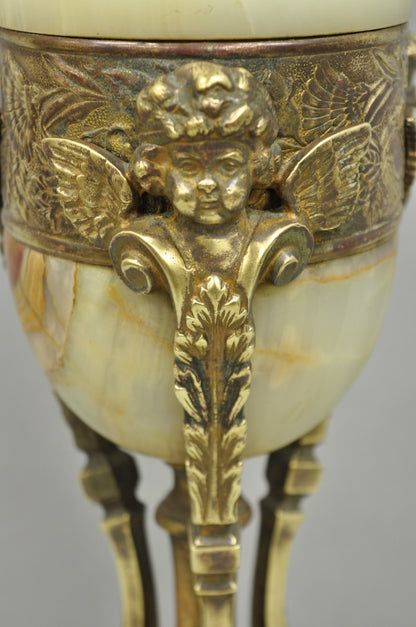 Antique French Neoclassical Louis XV Onyx Urn Figural Bronze Cherub Table Lamp