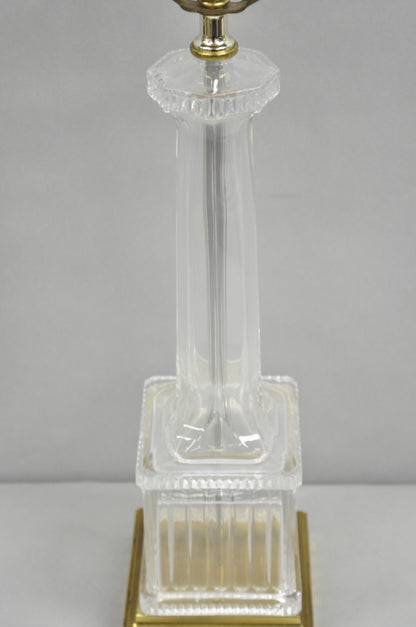 Vintage Ethan Allen Empire Style Glass Column Brass Base Table Lamp
