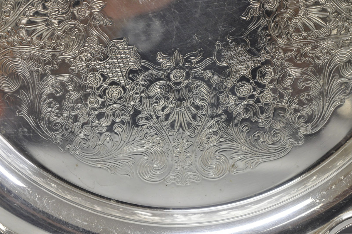 Vintage WM Rogers Wellington 1171 Round Silver Plated Etched Floral Platter Tray