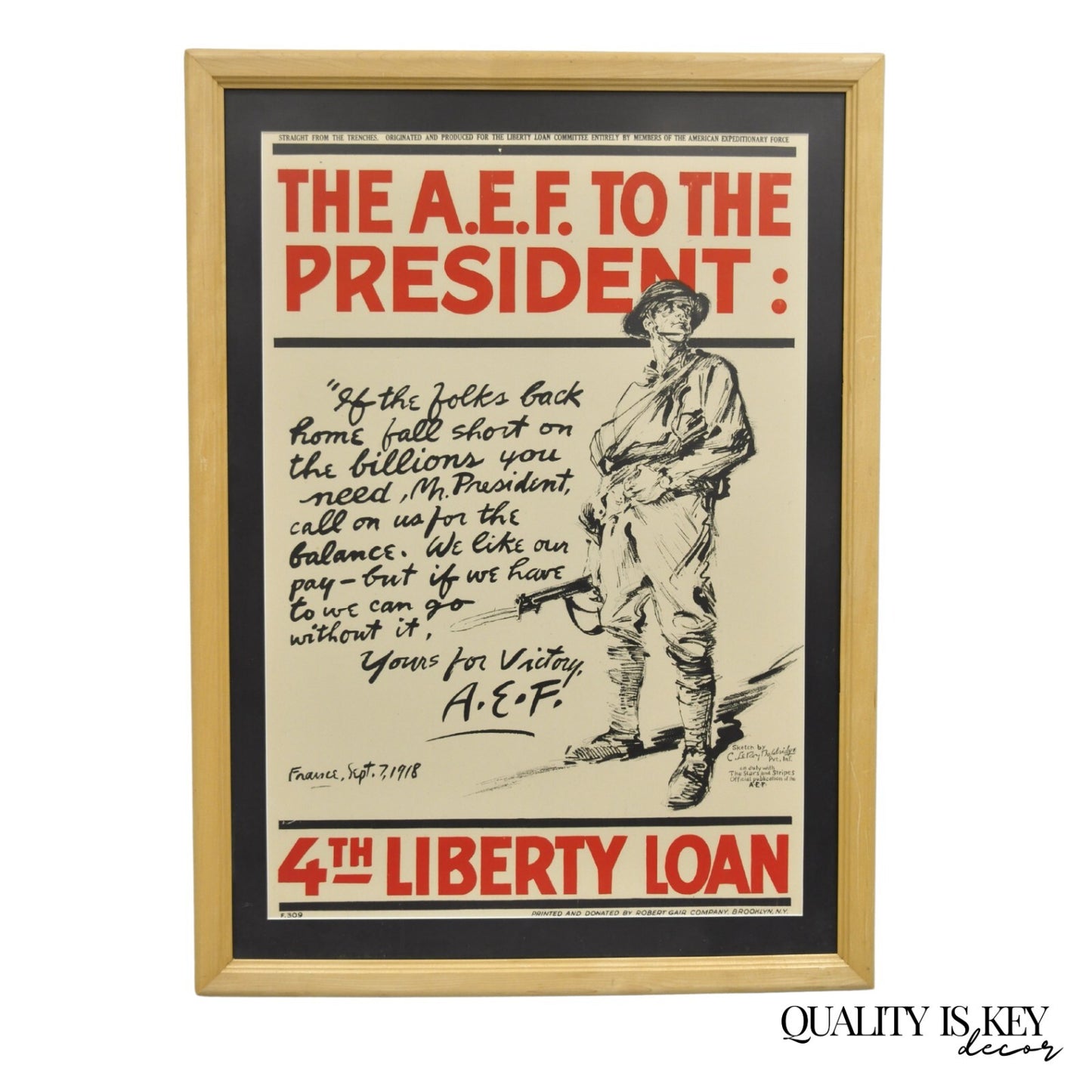1918 World War 1 The A.E.F To The President 4th Liberty Loan Framed Poster