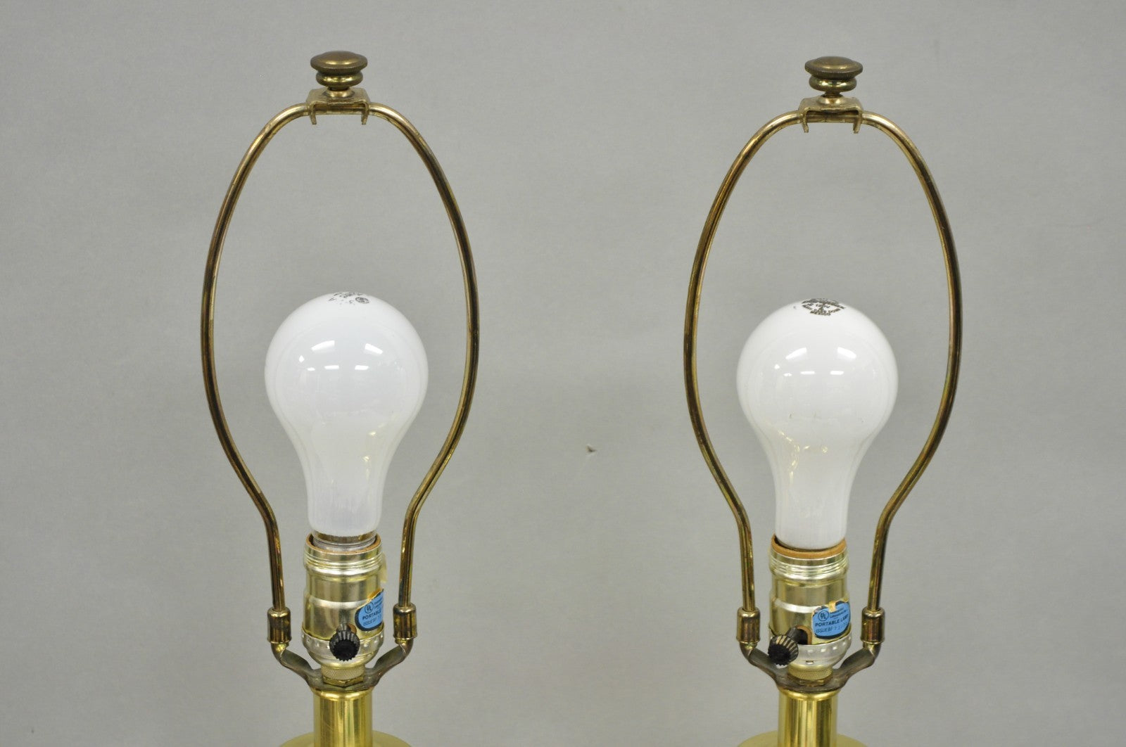 Vintage Stiffel Hollywood Regency Cream Enamel Brass Urn Table Lamps - a Pair