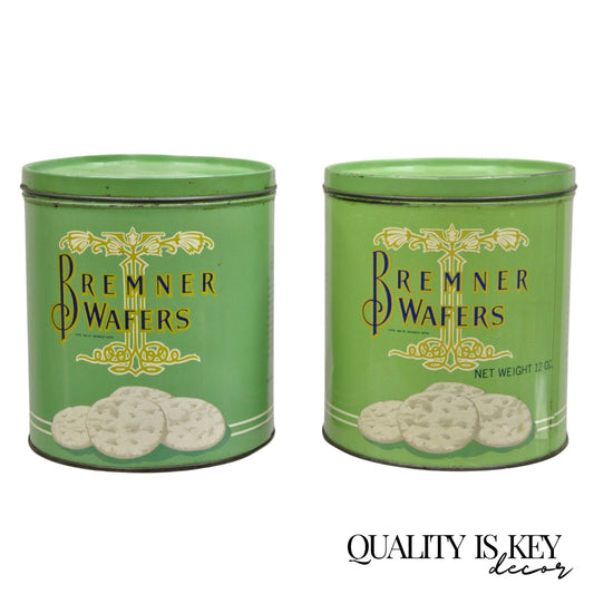 Vintage Bremner Wafers Tin Mint Green Round Lidded Metal Biscuit Metal Box Pair