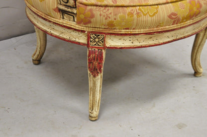 Vintage French Louis XV Style Cream and Red Painted Low Boudoir Fauteuil Chair
